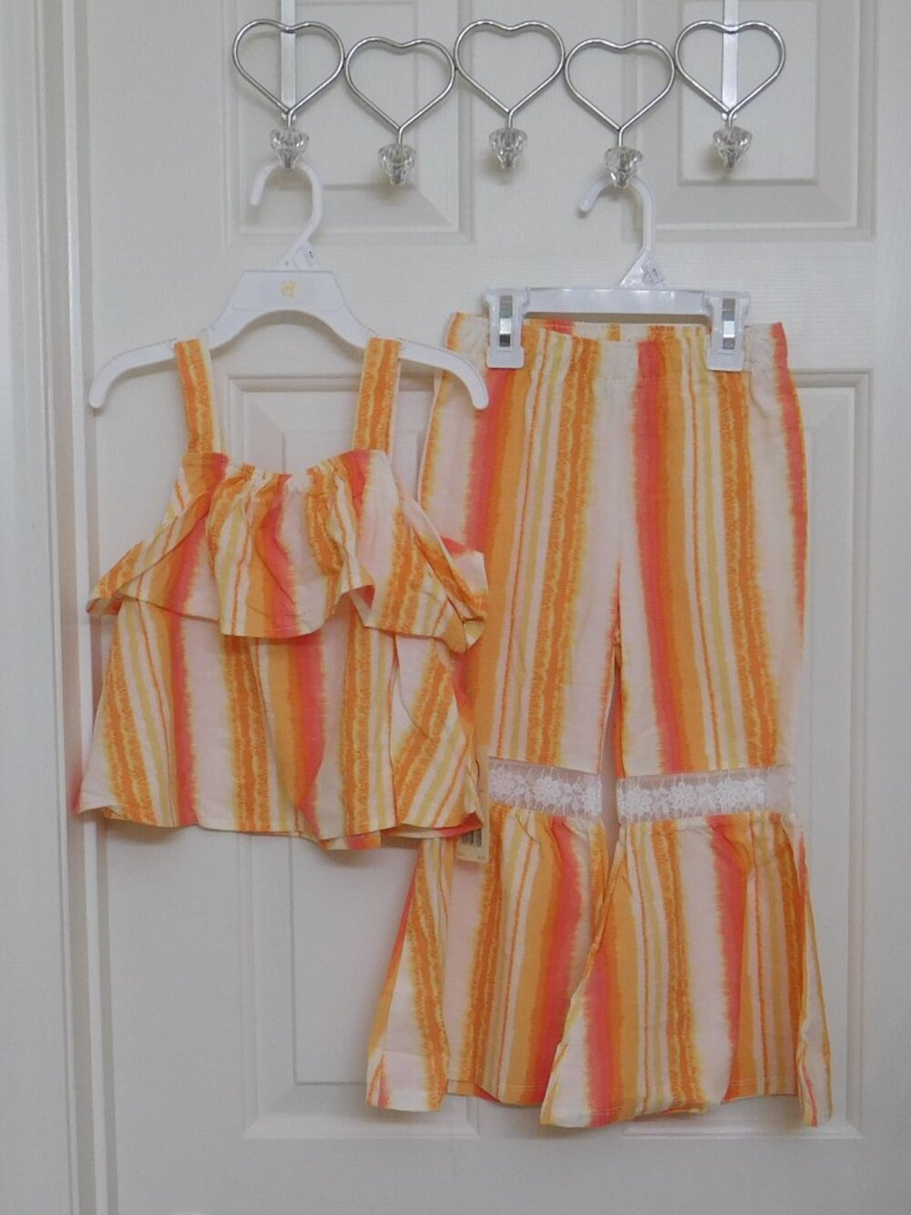NWT 2pc House of Harlow 1960 Orange Yellow Striped Top & Flare Pants Set sz 4t